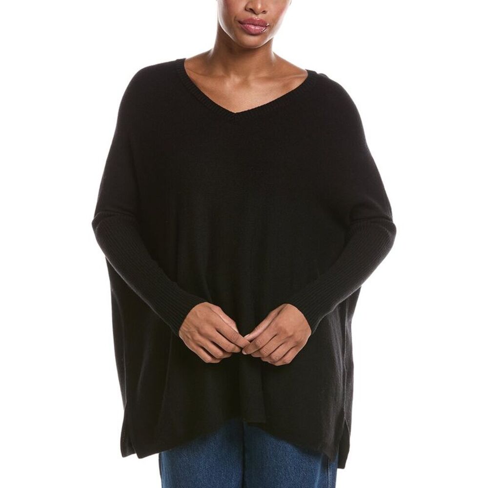 Joseph A. Womens  Poncho V-Neck Sweater, Black